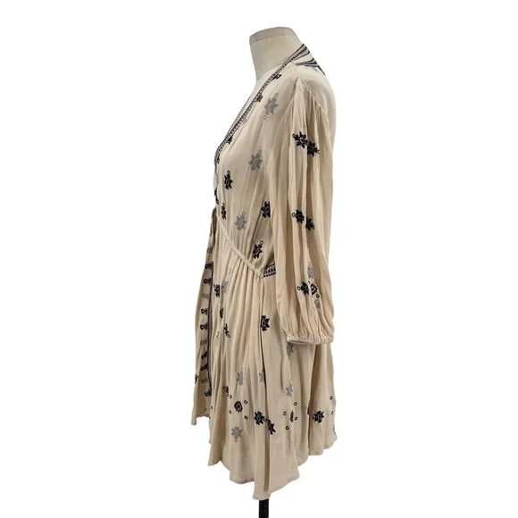 Free People Stargazer Embroidered Mini Dress Natural Beige Tan Size Small - Picture 7 of 13